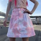High-waist Tie-dyed Mini A-line Skirt