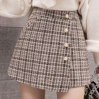 Buttoned Plaid A-line Mini Skorts