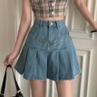 Denim High-waist A-line Pleated Skirt