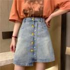 Button-up Asymmetrical Denim Mini A-line Skirt
