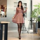 Tall Size Button-trim Plaid Dress