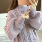 Plain Cable-knit Long Sleeve Sweater