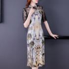 Short-sleeve Panel Floral Qipao