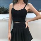 Button-front Sleeveless Cropped Top
