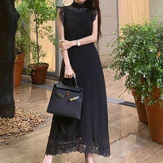 Sleeveless Lace Trim A-line Maxi Dress