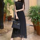 Sleeveless Lace Trim A-line Maxi Dress