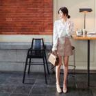 Tie-neck Frill-cuff Floral Blouse