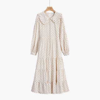 Collared Dotted Midi A-line Dress Almond - One Size