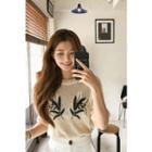 Short-sleeve Foliage-embroidered Sweater