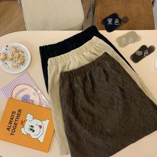 High-waist Shirred Plain A-line Skirt