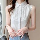 Sleeveless Lace Trim Crop Shirt