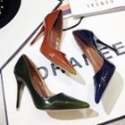 Pointed Burnished High-heel Patent Pumps