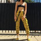 Plaid Jogger Pants With Suspender