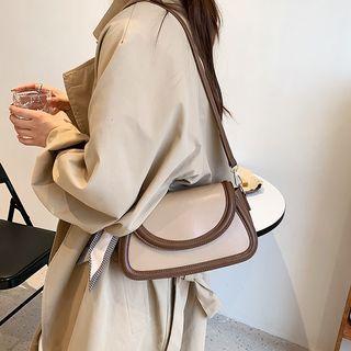 Contrast Trim Faux Leather Crossbody Bag Khaki - One Size