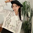 Plaid Blouse / Flower Embroidered Crochet Knit Button-up Vest
