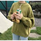 Puff-sleeve Knit Sweater Green - One Size