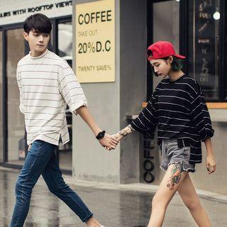 Couple Matching 3/4-sleeve Striped T-shirt