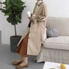 Loose-fit Single-breasted Long Jacket Khaki - One Size