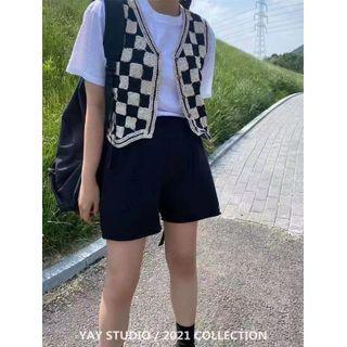 Check Single-breasted Vest Black - One Size