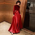 Long-sleeve Cut-out A-line Evening Gown