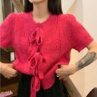 Short-sleeve Bow Back Pointelle Knit Top