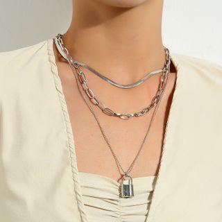 Lock Layered Chain Necklace Silver - One Size