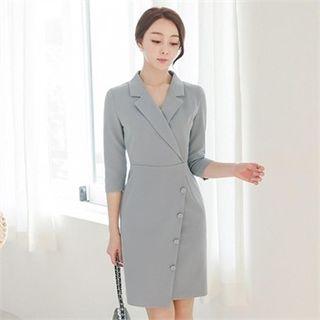3/4-sleeve Button-trim Coatdress