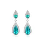 Fashion And Elegant Geometric Water Drop Earrings With Green Cubic Zirconia Silver - One Size