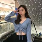 Long-sleeve Ruched-front Cropped Top