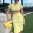 Set : Cropped Top + Stretch Split Skirt