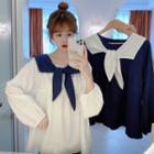 Long-sleeve Two Tone Sailor-collar Blouse