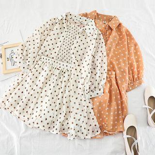 Set: Dotted Short-sleeve Shirt + Camisole Top + Shorts