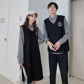 Couple Matching Long-sleeve Plaid Shirt / Knit Vest / Dress Pants