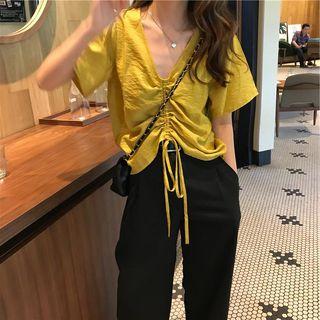 Short-sleeve Drawstring Cropped Top