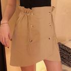 Double-breasted Mini A-line Skirt Khaki - One Size