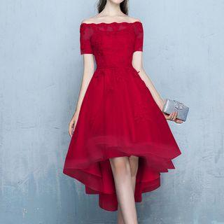 Off-shoulder Short-sleeve Evening Dress