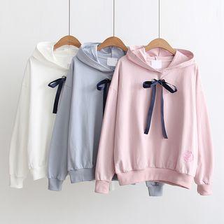 Long-sleeve Bow-accent Hooded Pullover