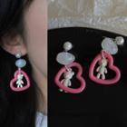Bear Heart Dangle Earring 2203a - 1 Pair - Earring - Pink Love Heart & Bear - White - One Size