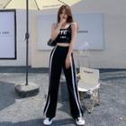 Lettering Cropped Tank Top / Stripe-side Wide Leg Pants
