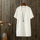 Mandarin Collar Short-sleeve Long Blouse