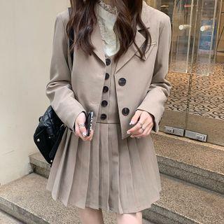 Cropped Blazer / Spaghetti Strap Pleated Mini A-line Dress / Blouse
