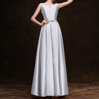 Sleeveless Split Neck A-line Evening Gown