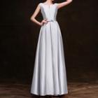 Sleeveless Split Neck A-line Evening Gown