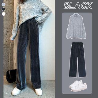 Set Of 2: Turtle-neck Top + Corduroy Pants