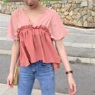 Frilled V-neck Short-sleeve Top