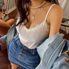 Fringed Lace-trim Camisole Top
