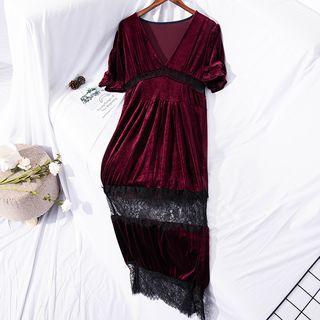 Short-sleeve Lace Trim Midi Dress