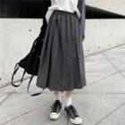 Color Panel Long-sleeve T-shirt / Pleated Midi Skirt