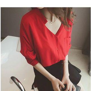 Split-neck Batwing Blouse