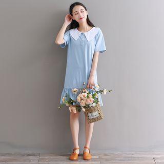 Short-sleeve Wide Collar A-line Dress